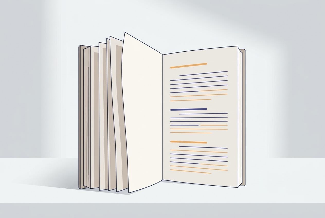 Ilustrasi buku panduan literasi keuangan dengan garis garis teks berwarna indigo.